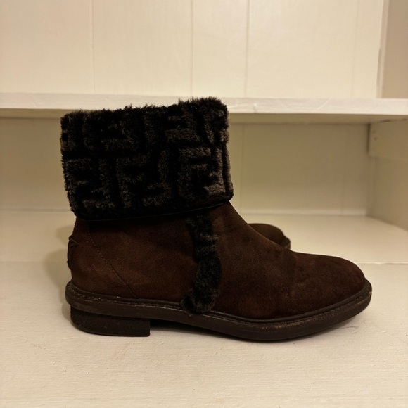 Fendi Zucca FF Logo Suede Combat Boots Size 5.5 (Euro 36.5) - Picture 2 of 12